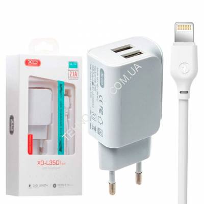 СЗУ XO L35D (2USB/2.1A) + USB-Lightning (15pc) (білий) фото