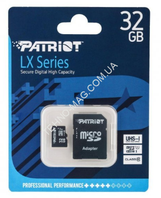 Patriot LX Series MicroSDHC (UHS-1) 32gb 10 Class & Adapter фото