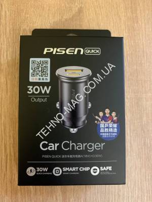 АЗУ Pisen Circular Plastic A+C 30W PPS Car Charger (чорний) фото