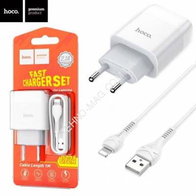 СЗУ Hoco C72A (1USB/2.1A) + USB-Lightning (30pc) (білий) фото