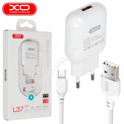 СЗУ XO L37 (1USB/2.1A) + USB -Lightning (білий) фото